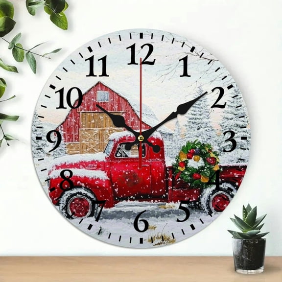 YILUYINQING Snow Barn Theme Round Wooden Wall Clock 10 Inch Perfect for Living Rooms, Kitchens, Dorms 10x10in