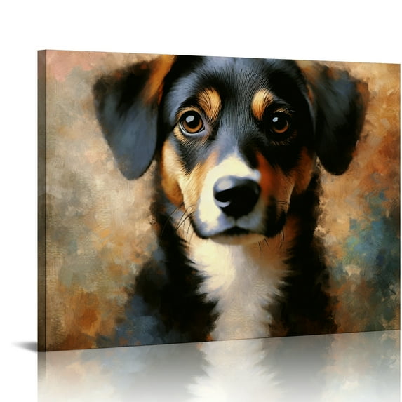 YILUYINQING Soulful Dog Canvas Wall Art Decor for Home, Living Room, Bedroom, Kitchen, Bathroom, Office - Ready To Hang Room Home Art Decor 20x16in