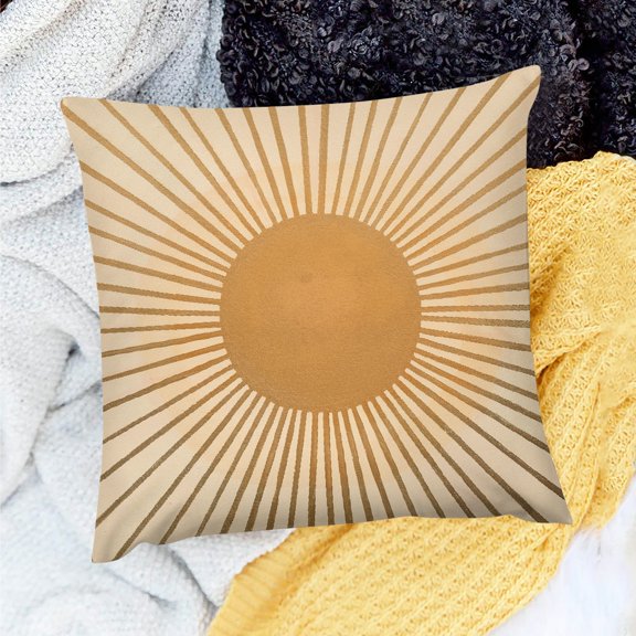 YILUYINQING Square Cushion Cover Sunburst Circle Minimalist Linen 20x20in