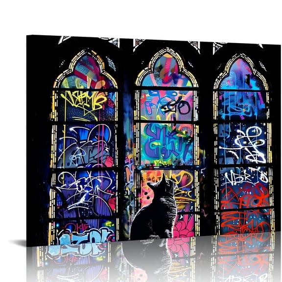 YILUYINQING Stained Glass Window Graffiti Art Modern Canvas Prints Home Wall Decor Ready To Hang 16x12in