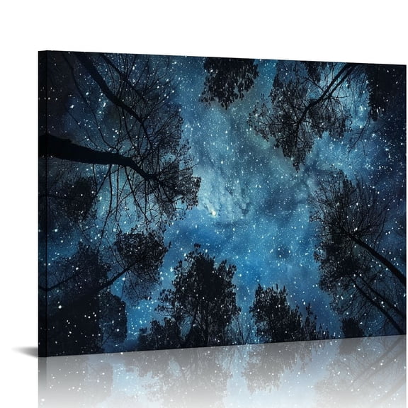 YILUYINQING Stars Trees Night Sky Canvas Wall Art Home Decor 16x12in