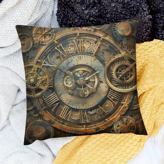 YILUYINQING Steampunk Gears Clock Decorative Pillow Case Set of 1 18x18in