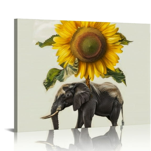 YILUYINQING Sunflower Elephant Surrealism Canvas Wall Art Decor 16x12in