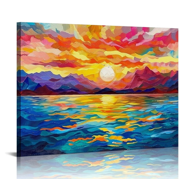 YILUYINQING Sunset Mountains Water Canvas Wall Art Decor 16x20 16x12in