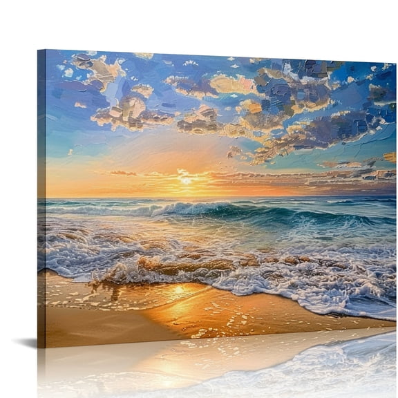 YILUYINQING Sunset Waves Impressionist Painting Canvas Wall Art 16x12in
