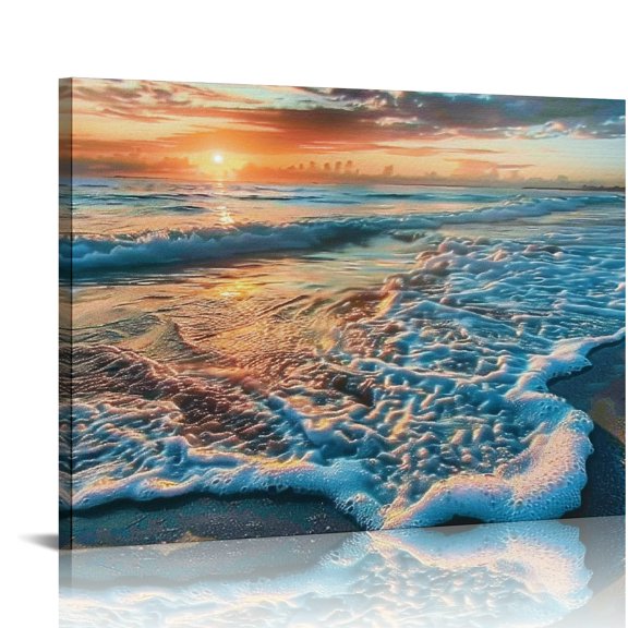 YILUYINQING Sunset Waves Wall Decor Canvas Art for Home Bedroom Kitchen Bathroom, Ready To Hang Room Home Art Decor 16x12in