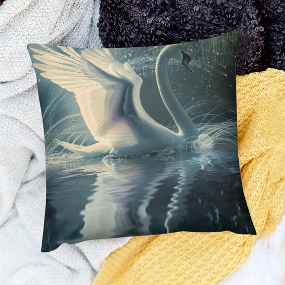 YILUYINQING Swan Water Wings Linen Pillow Case Farmhouse Decor for Home Sofa Couch 18x18in