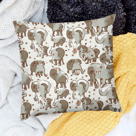 YILUYINQING Throw Pillow Cover Elephants Pattern Brown Spots Farmhouse Decor 18x18in