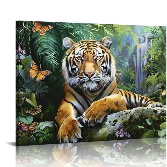 YILUYINQING Tiger Rock Jungle Wall Decor Canvas Print Art 16x12in