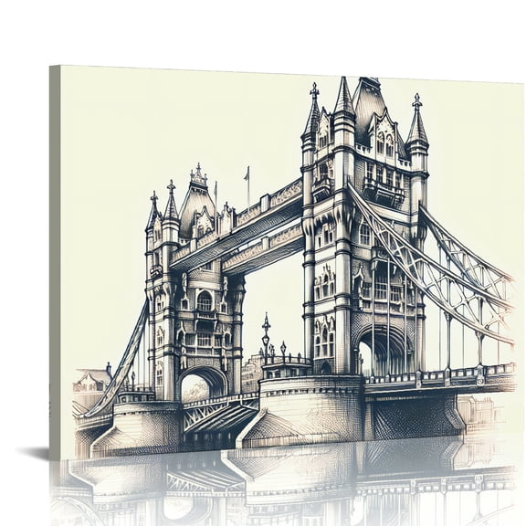 YILUYINQING Tower Bridge Victorian Gothic Architecture Canvas Wall Art Modern Prints Ready To Hang Home Decor 16x12in