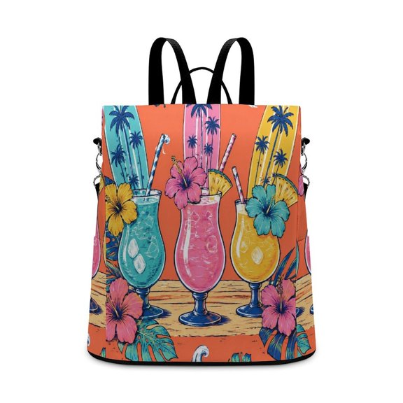 YILUYINQING Tropical Cocktail Hibiscus Drinks Anti Theft Backpack, Purse for Women, Secure Back Zipper, Multi-Purpose Rucksack Backpack With Adjustable Strap, Womens Travel Backpack, Lightweight Casu