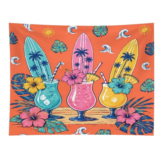 YILUYINQING Tropical Cocktail Hibiscus Drinks Tapestry, Polyester Print Wall Hanging Tapesties for Bedroom Dorm Living Room, Aesthetic Home Decor for Adults And Family