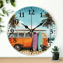 YILUYINQING Van Surfboards Beach Theme Wooden Wall Clock, 10 Inch Round Clock for Home Decor - Ideal for Living Rooms, Kitchens, Dorms, Practical Everyday Gifts 10x10in