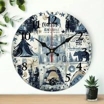 YILUYINQING Wall Clock Bear Camping Maximalism Print Silent Mechanical Movement 10 Inches Perfect for Living Rooms Kitchens Dorms Everyday Gifts 10x10in