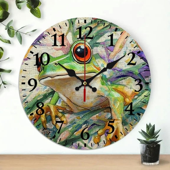 YILUYINQING Wall Clock Frog Plant Print Battery Operated Perfect for Living Rooms Kitchens Dorms Practical Everyday Gifts 10 Inches 10x10in