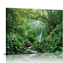 YILUYINQING Waterfall Lush Green Canvas Prints Wall Art Wall Decor for Bedroom Kitchen, Ready to Hang Home Art Decor 16x12in
