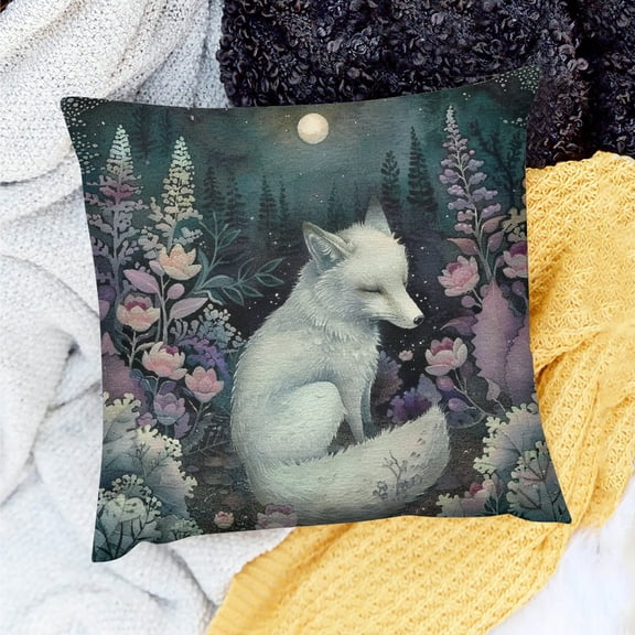 YILUYINQING White Fox Flowers Moon Linen Pillow Covers Set of 1 18x18in