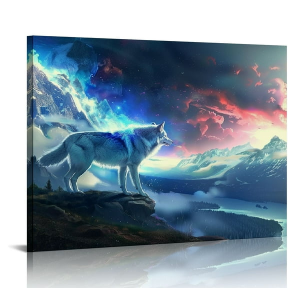 YILUYINQING Wolf Fantasy Art Canvas Print Wall Decor Ready To Hang 20x16in