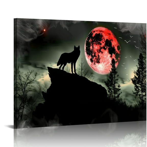 YILUYINQING Wolf Full Moon Gothic Art Canvas Prints Wall Art 20x16in