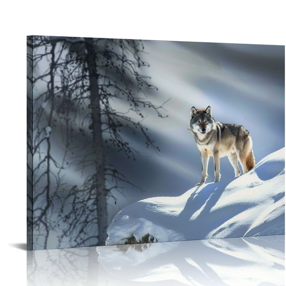 YILUYINQING Wolf Snow Forest Modern Canvas Prints Wall Art Decor 16x12in
