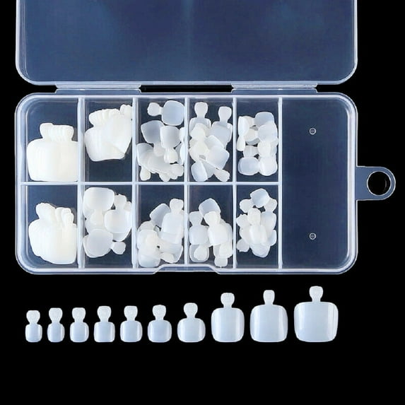 YIMART 100Pcs White False Toenail Tips Set Nail Art Toe Decoration Full Cover False Toe Nail Tips for DIY Salon Foot Manicure Sticker Tools