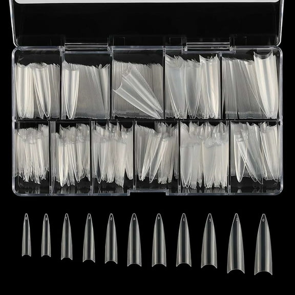 YIMART 500pcs/Box Clear Acrylic Medium Long Stiletto Nail Tips Easy Coffin Nails Sharp False Nail Art Tips For Nails Salon