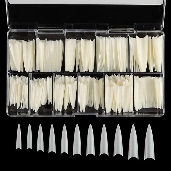 YIMART 500pcs/Box Natural Acrylic Medium Long Stiletto Nail Tips Easy Coffin Nails Sharp False Nail Art Tips For Nails Salon