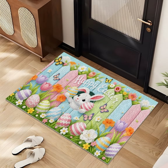 YIMEIS 1PC Easter bunny eggs Pineapple Circle All-Purpose Household Floor Mat Non-Slip Absorbent Wear-Resistant for Kitchen Entryway Bathroom