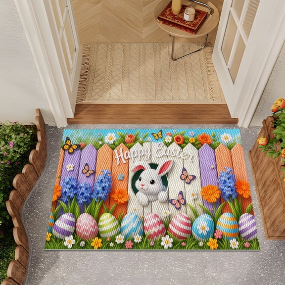 YIMEIS 1PC Happy Easter Pineapple Circle All-Purpose Household Floor Mat Non-Slip Absorbent Wear-Resistant for Kitchen Entryway Bathroom