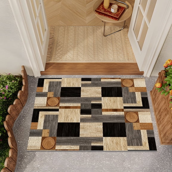 YIMEIS 1PC Jigsaw wood grain Pineapple Circle All-Purpose Household Floor Mat Non-Slip Absorbent Wear-Resistant for Kitchen Entryway Bathroom