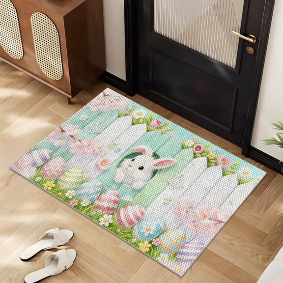 YIMEIS 1PC The Easter Bunny Durable Wear-Resistant Kitchen Rug with Pineapple Circle Grid for Home Multiple Occasions