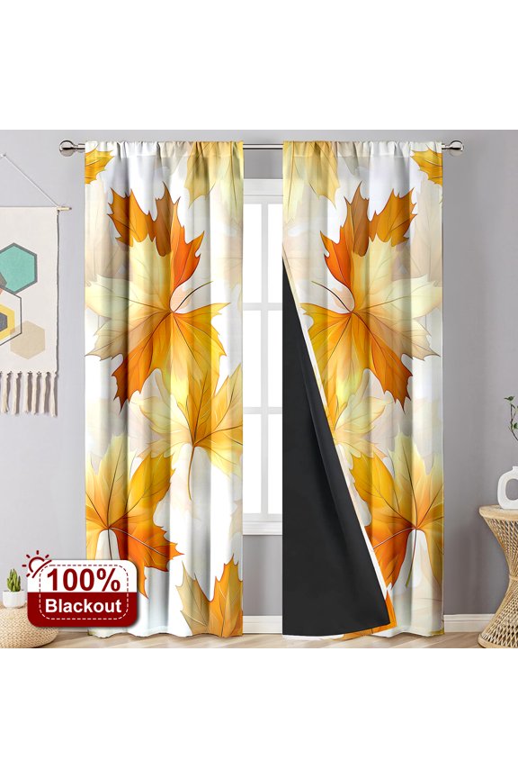 2PCS Curtains Autumn leaves fluttering Blackout Rod Pocket Curtains for Bedroom Living Room Nursery
