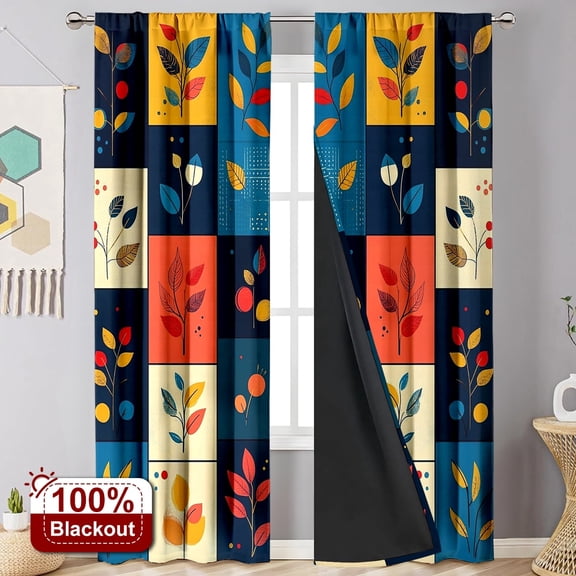 YIMEIS 2PCS Curtains Autumn warms the dead leaves and branches. Thermal Blackout Curtains Rod Pocket for Bedroom Living Room Office