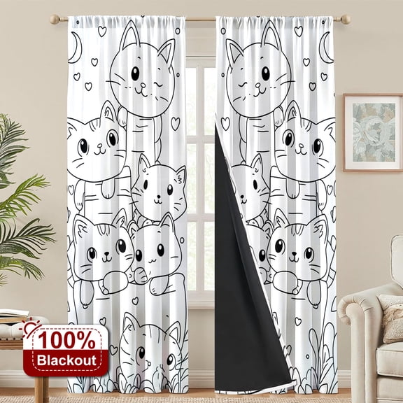 CCTFS 2PCS Curtains Cat juggling game Blackout Rod Pocket Curtains for Bedroom Living Room Nursery