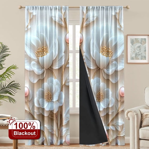 YIMEIS 2PCS Curtains Flowers bloom with wealth and honor Privacy Light Blocking Curtain Panels for Bedroom Living Room Kitchen