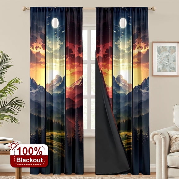 YIMEIS 2PCS Curtains Moonlit Mountains and Rivers Thermal Blackout Curtains Rod Pocket for Bedroom Living Room Office