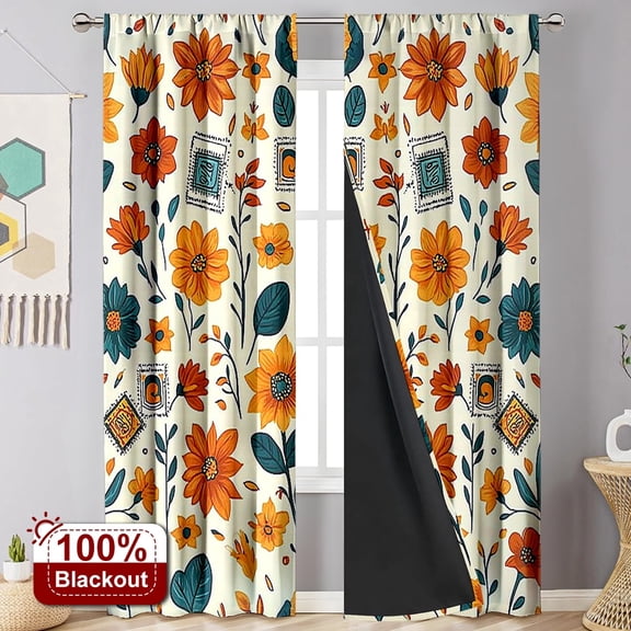YIMEIS 2PCS Curtains Warm orange blossom in autumn Thermal Blackout Curtains Rod Pocket for Bedroom Living Room Office