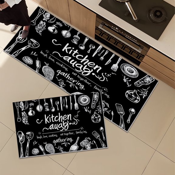 YIMEIS 2Pcs Kitchen party Pineapple Circle Multi-Scene Indoor Floor Rug Anti-Slip Absorbent Durable for Kitchen Bathroom Living Room