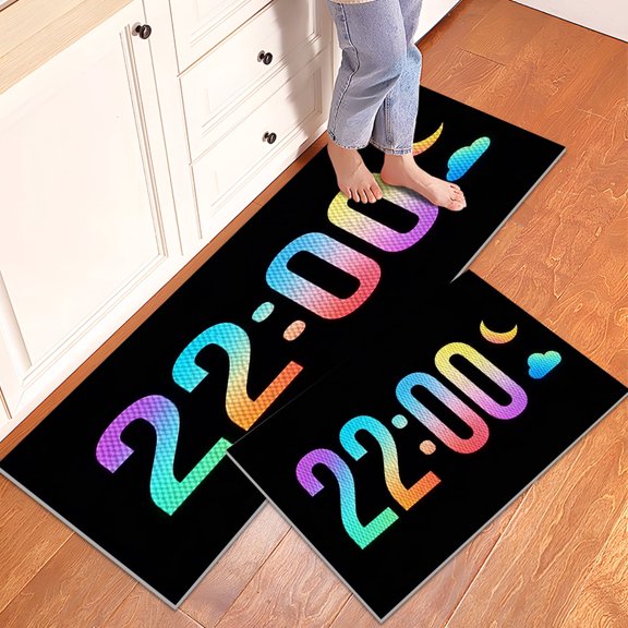 YIMEIS 2Pcs Night falls Pineapple Circle Grid Texture Kitchen Mat Non-Slip Absorbent for Kitchen Bathroom Laundry and Bedroom