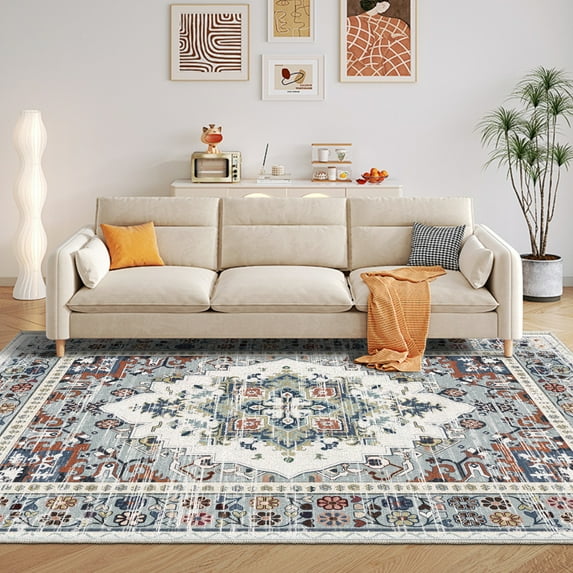 YIMEIS 5'x7'Area Rugs for Living Room,Non Slip Washable Rugs Boho Moroccan Area Rug Soft Neutral Bohemian Carpet Distressed Indoor Rug for Bedroom Dining Room(2'x3' Multicolor)