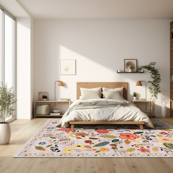 YIMEIS 8'x10'Area Rugs for Living Room,Non Slip Washable Rugs Boho Moroccan Area Rug Soft Neutral Bohemian Carpet Distressed Indoor Rug for Bedroom Dining Room(2'x3' Flower)