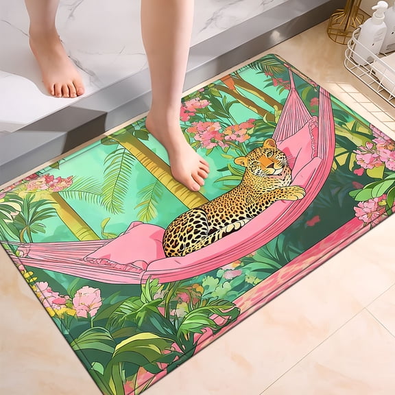 YIMEIS A leopard resting in the jungle Extended Flannel Non-Slip Mat 17.7''*47.2'', Rug for Shower Room Door, Long Mat for Bedroom Bedside