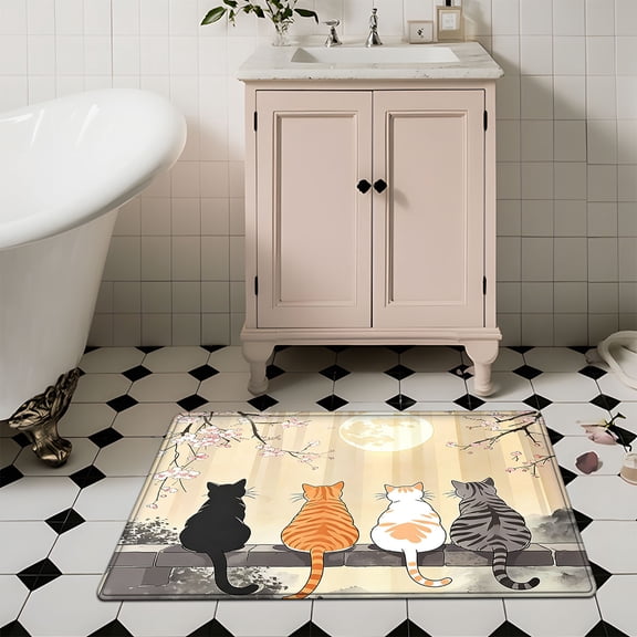YIMEIS Appreciate the moon and watch the cat Bathroom-Specific Flannel Non-Slip Mat 15.7''*23.6'', Soft, Rug by Bathroom Sink
