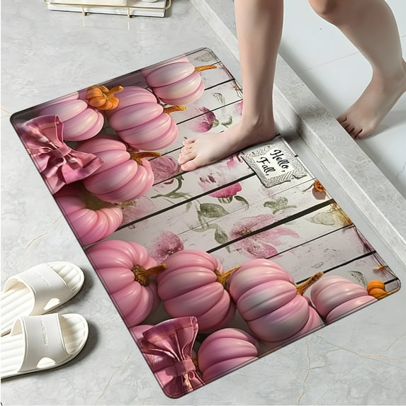 YIMEIS Autumn Pumpkin Ornament Machine Washable Non-Slip Rubberback Indoor Runner Rug/Area Rug for Kitchen, Hallway, Kitchen, Entryway, Bathroom, 1 Piece - 16''*24''