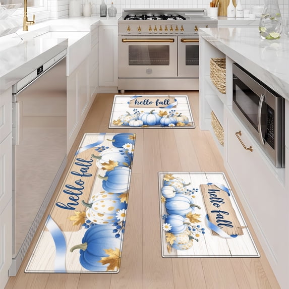 YIMEIS Autumn welcome Fall Kitchen Rugs Set of 3, Xmas Holiday Kitchen Mat Decor Home Decorations, Green Christmas Mats for Kitchen Floor - 16''*24'' and 20''*30'' and 17''*47'' in