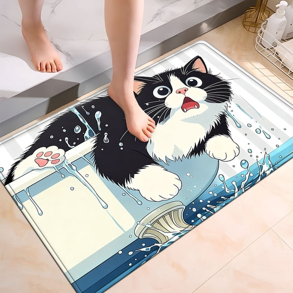 YIMEIS Bathing cat Bathroom-Specific Flannel Non-Slip Mat 15.7''*23.6'', Soft, Rug by Bathroom Sink
