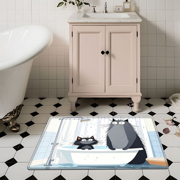 YIMEIS Bathtub Cat 15.7''*23.6'' Flannel Mat, Multi-Scene Non-Slip Rug, Universal Soft Mat for Bathroom, Kitchen & Balcony