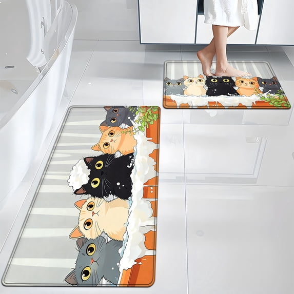 YIMEIS Bathtub Cat Household 2-Set Flannel Mat Set 15.7''*23.6''/17.7''*47.2'', Non-Slip, Universal Rug for Kitchen & Bathroom