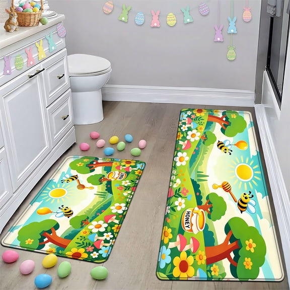 YIMEIS Bees, honey Full-House Coverage Flannel Mat Set 19.7''*31.5''/17.7''*47.2'', Soft & Non-Slip, Multi-Use Rug for Bathroom, Bedroom & Hallway