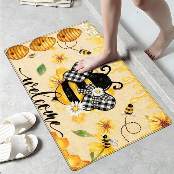 YIMEIS Bees, nectar, welcome Fall Kitchen Rugs, Xmas Holiday Kitchen Mat Decor Home Decorations, Green Christmas Mats for Kitchen Floor - 16''*24''